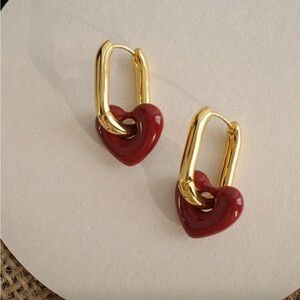 Anthropologie Gold and Red Heart Earrings R14